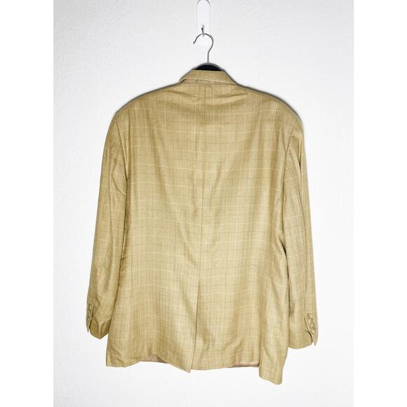 Lauren Ralph Lauren Men's Silk Blazer Sport Jacket Tan Beige Check Classic 42R - Picture 2 of 10